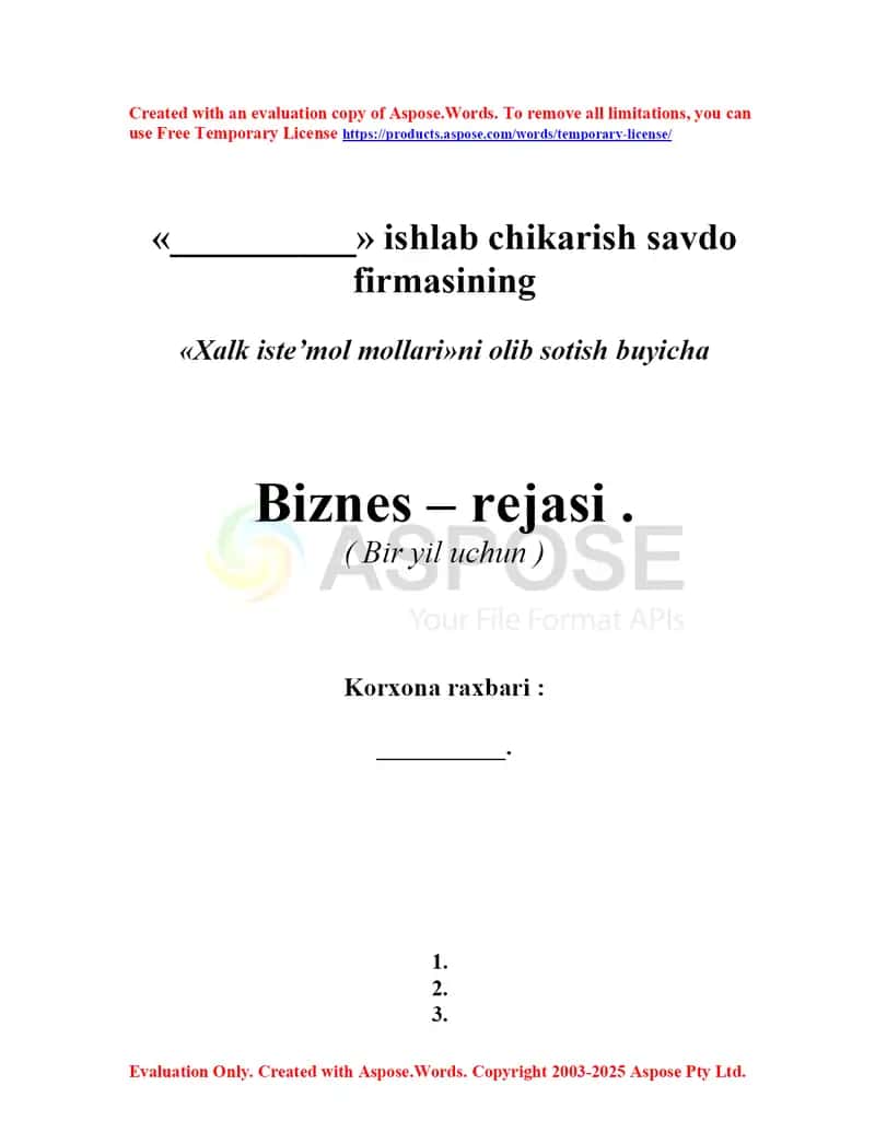 Xalq iste’mol mollari biznes rejasi