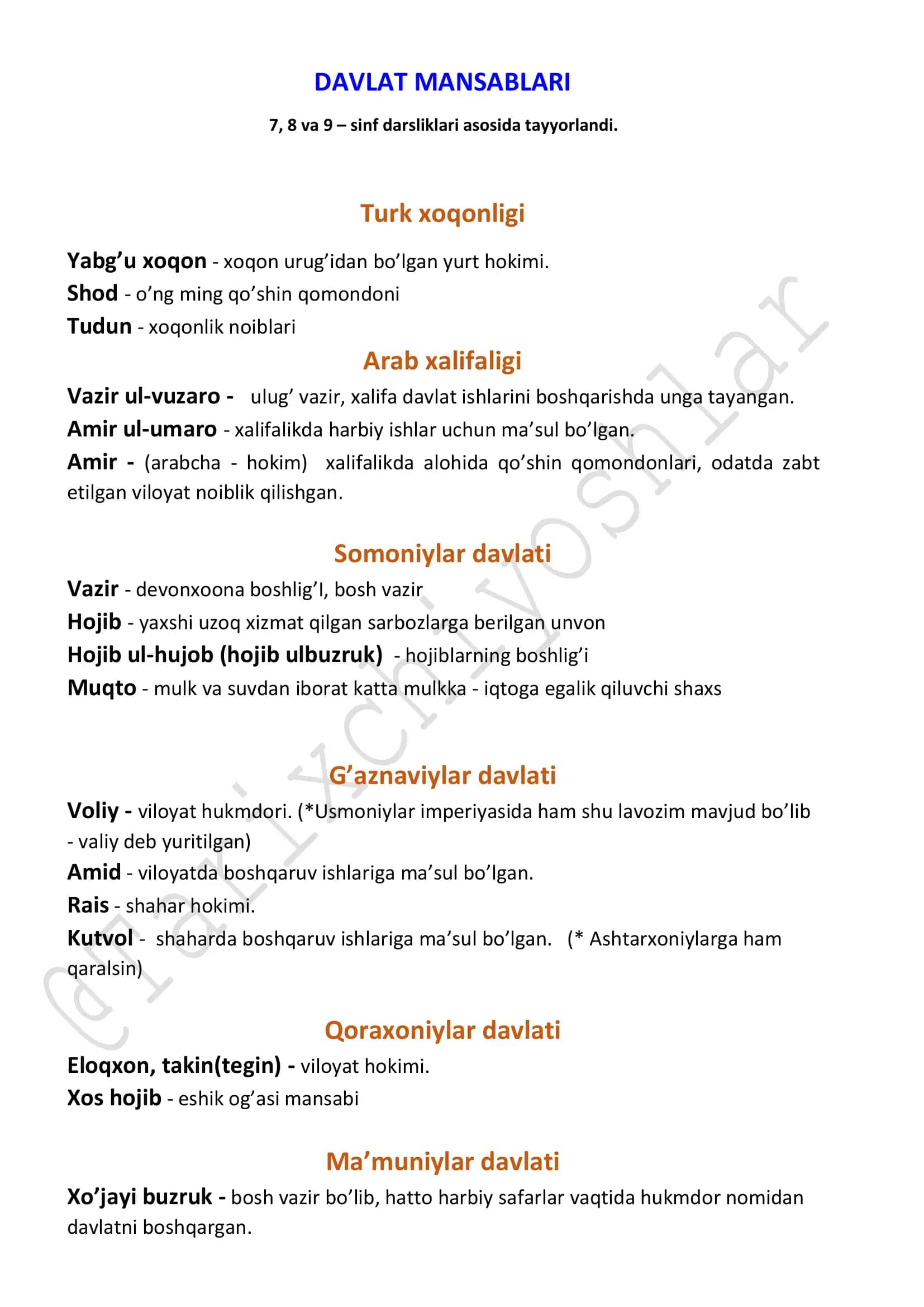 DAVLAT MANSABLARI
