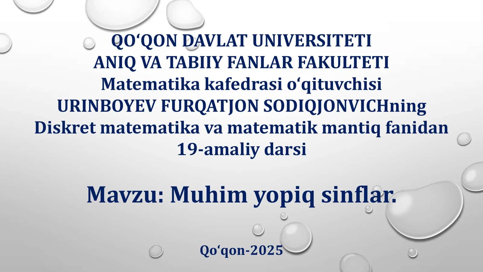 Muhim yopiq sinflar