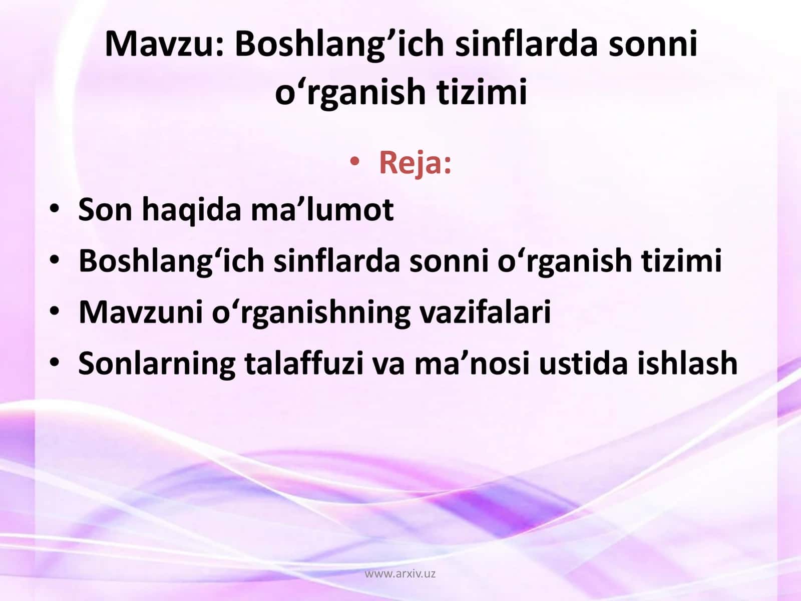 Boshlang'ich sinflarda sonni o‘rganish tizimi