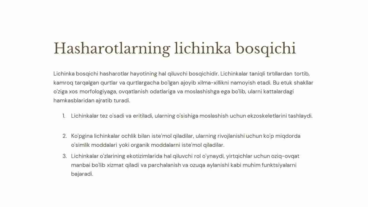 Hasharotlarning tuxum, lichinka va g’umbak tiplari