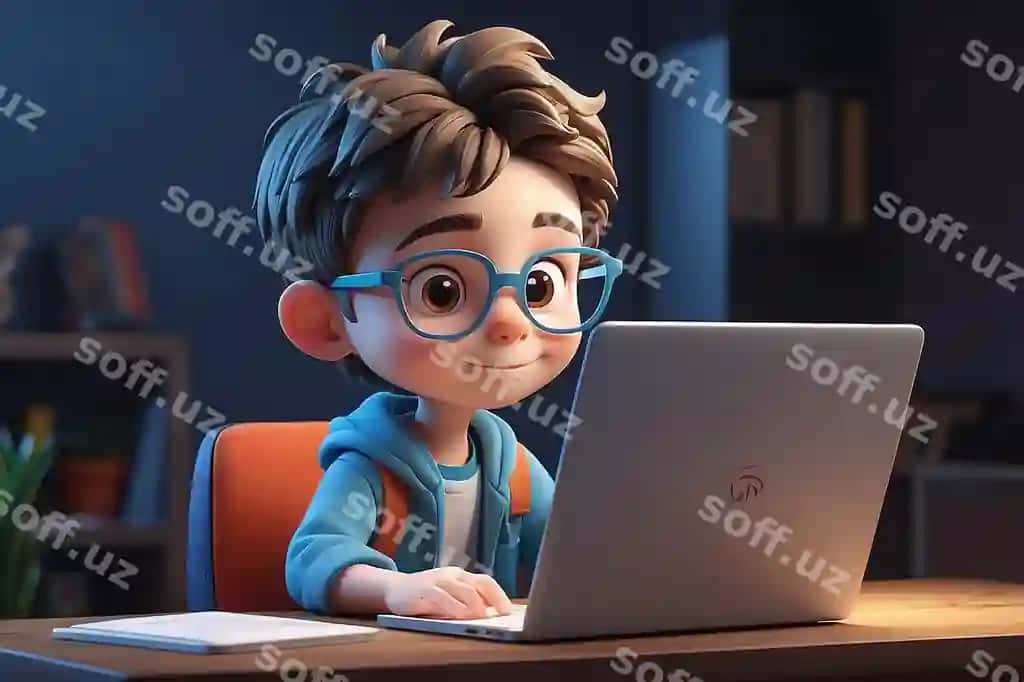 3d bolalik qahramon laptop ishlaydi | 3d kid character working laptop