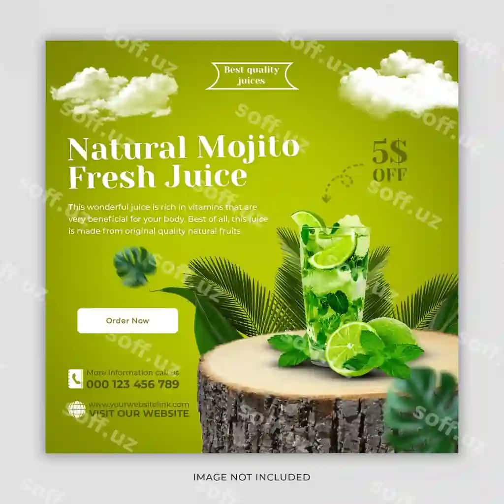 Apelsin shirinati mojito squash ichimlik menyu promotsiyasi ijodiy ijtimoiy | Orange juice mojito squash drink menu promotion creative social