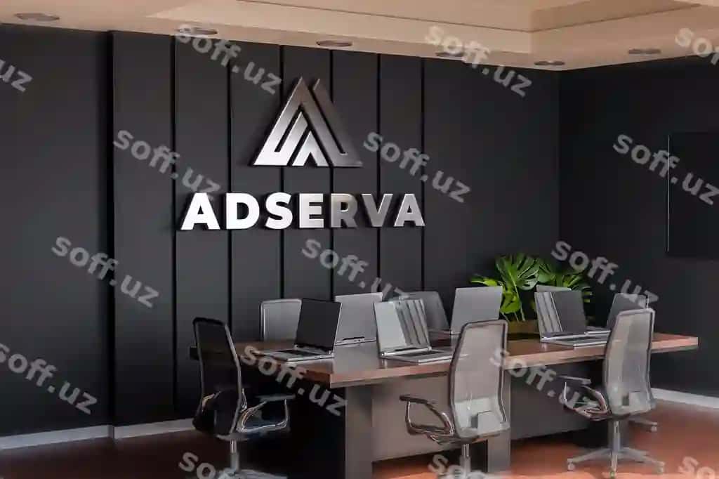 Logotip namunasi uchrashuv xonasi, ofis, qora devor, realistik 3D | Logo mockup meeting room office black wall realistic 3d