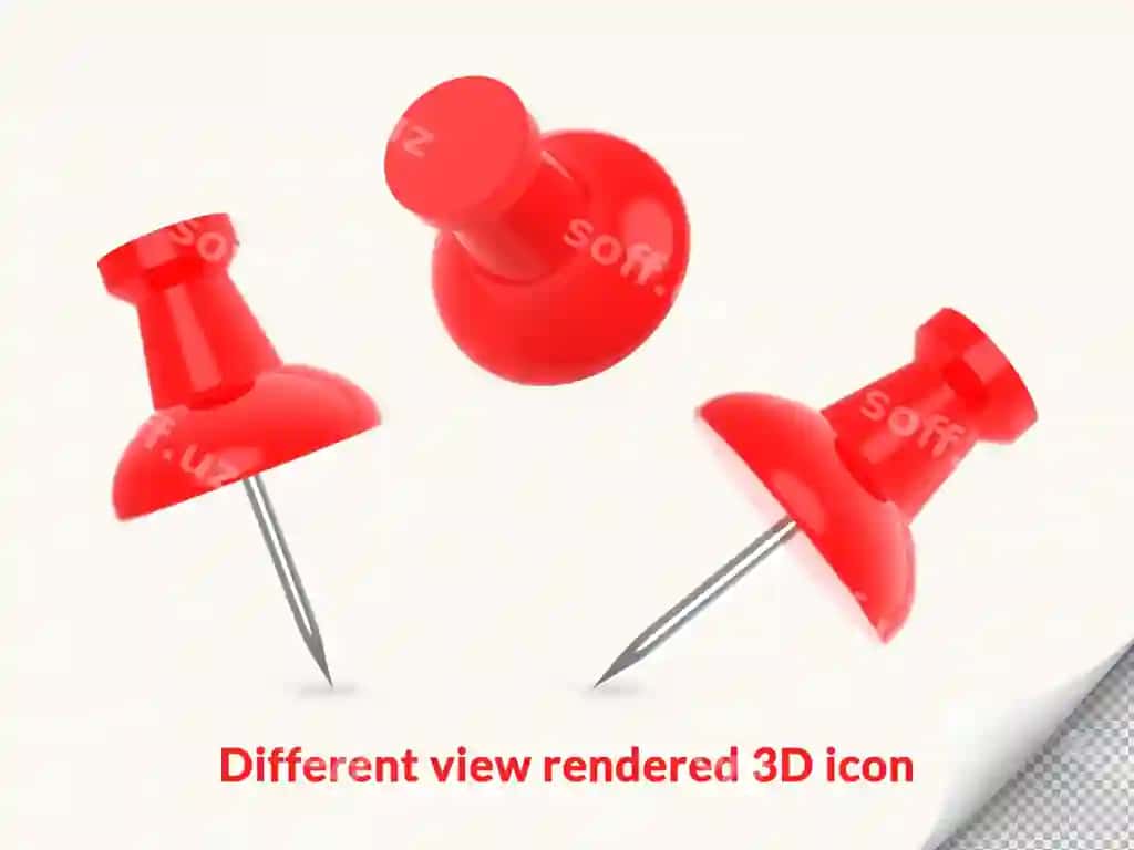 3d push pin thumbtack paper clip icon with different view rendered | 3d push pin thumbtack paper clip icon with different view rendered