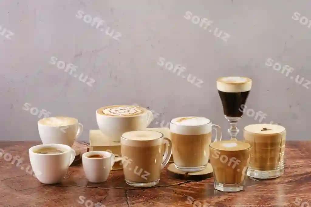 Qahvo latte komplekti turli xil qo'shimcha dekorlari bilan | Coffee latte set with various topping decor
