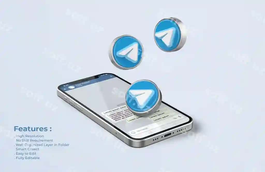 Telegram kumush mobil telefon namunasi | Telegram silver mobile phone mockup