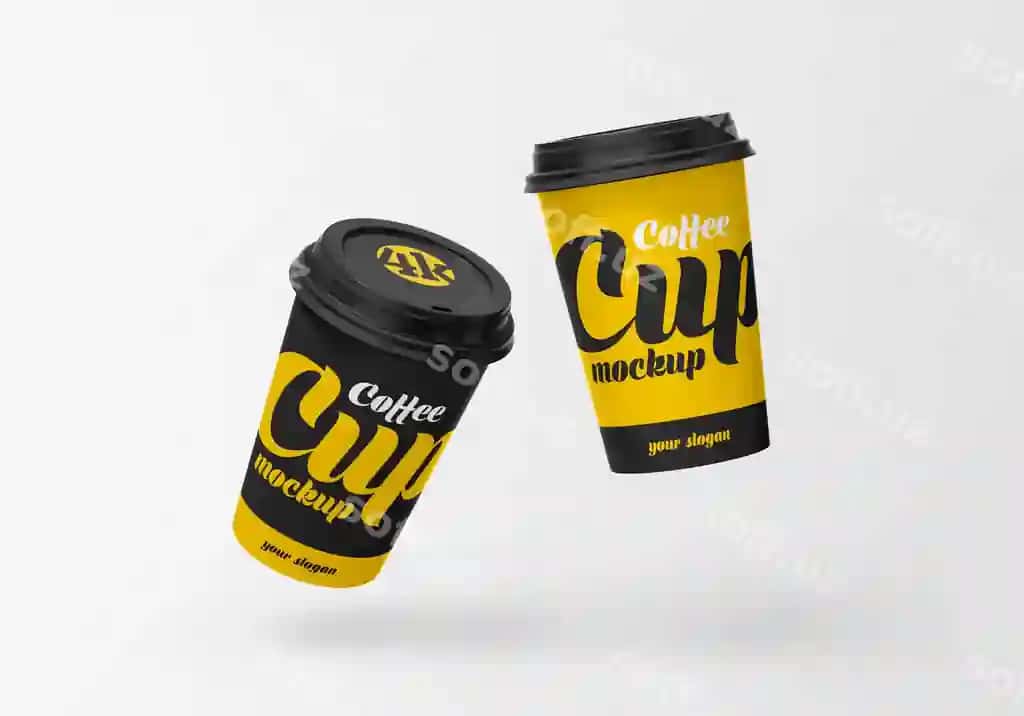 Uçuvchi qog'oz qahve stakani namunasi | Flying paper coffee cup mockup