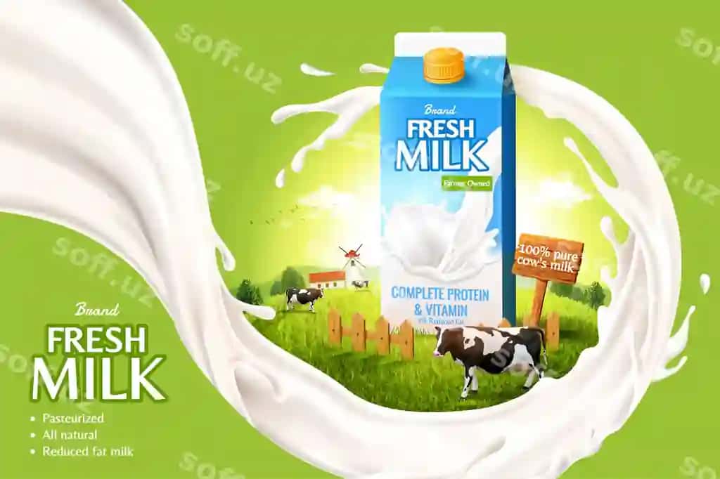 3D yangi sut reklama shabloni | 3d fresh milk ad template