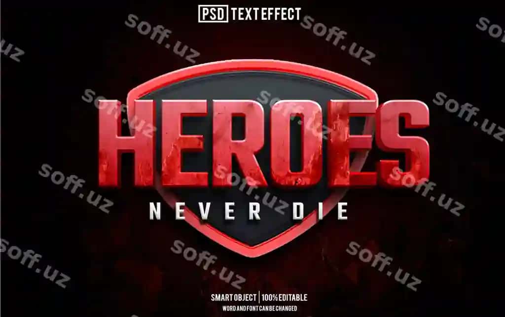 Qahramonlar matn effekti shrifti tahrirlangan tipografiya 3D matn | Heroes text effect font editable typography 3d text