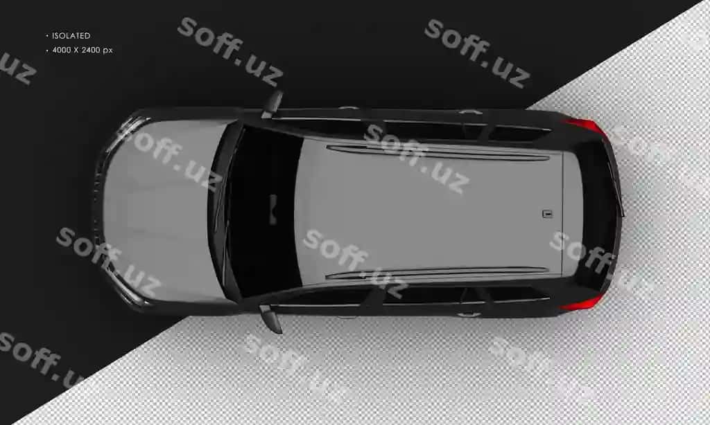 Haqiqiy ajraltirilgan metallik kulrang zamonaviy krossover SUV mashina yuqoridan | Realistic isolated metallic grey modern crossover suv car from top
