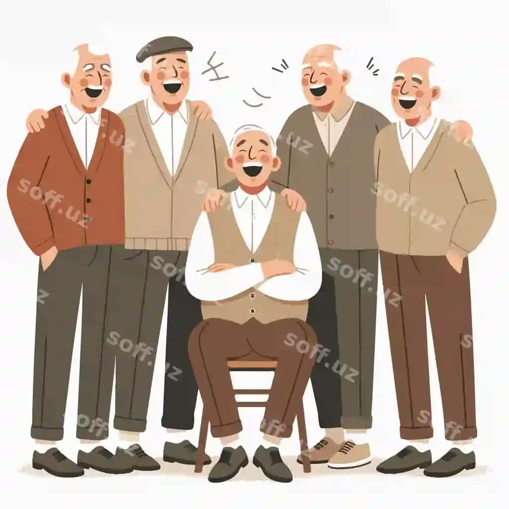 Eski erkaklar guruh rasmga pozalish, ulardan biri vest kiygan. | Group old men pose picture with one them wearing vest