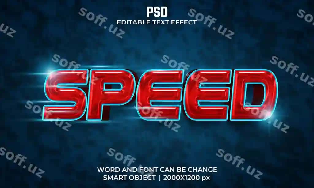 Tezlik 3d tahrir qilish mumkin matn effekti premium PSD fonga ega | Speed 3d editable text effect premium psd with background