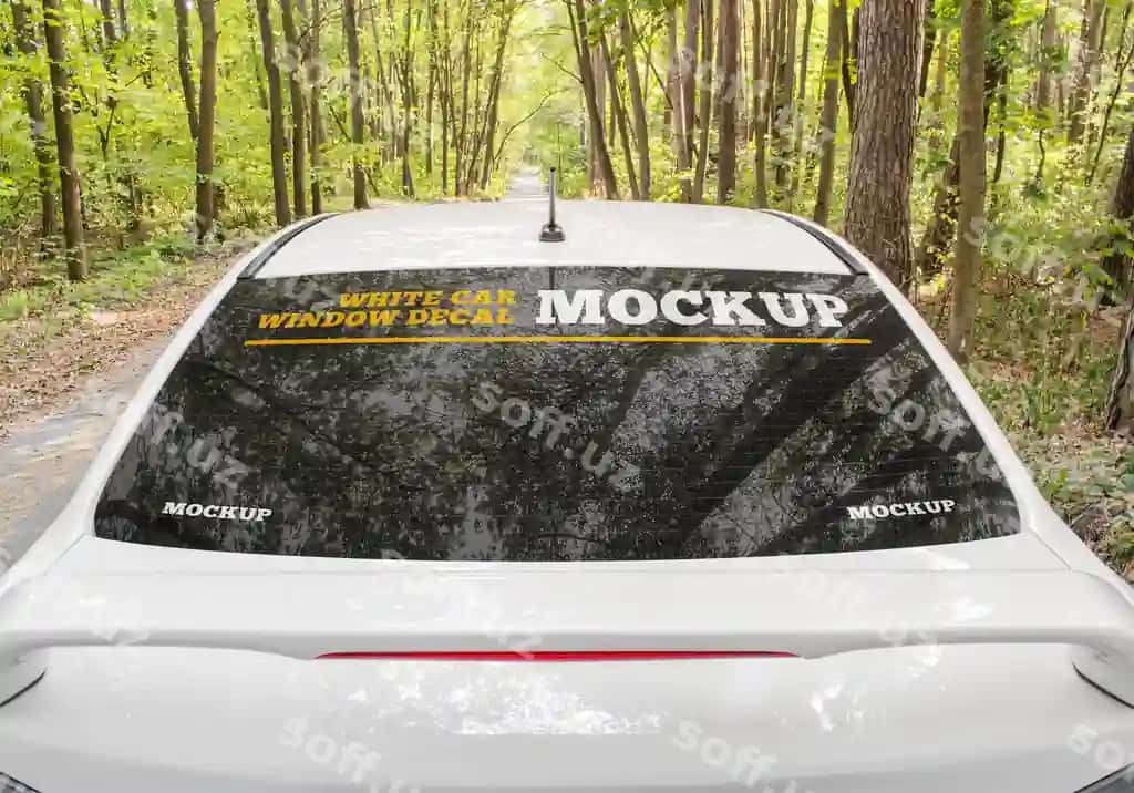 Oq avtomobil dirama dekali mockup | White car window decal mockup