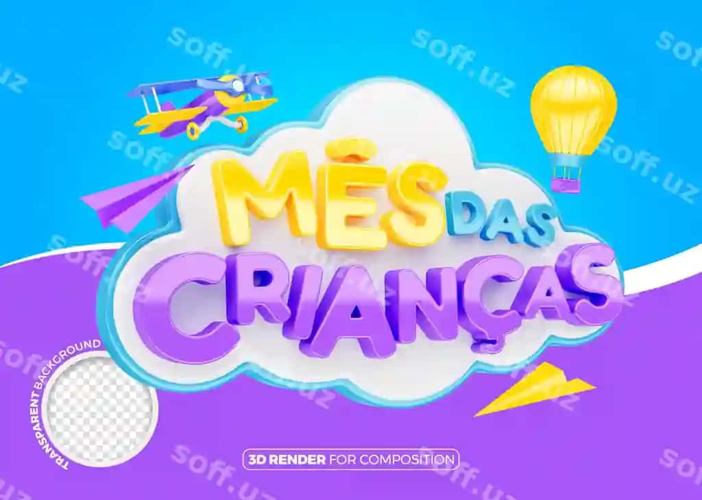Bolalar oyi Braziliya 3d logotipi | Childrens month 3d logo brazil