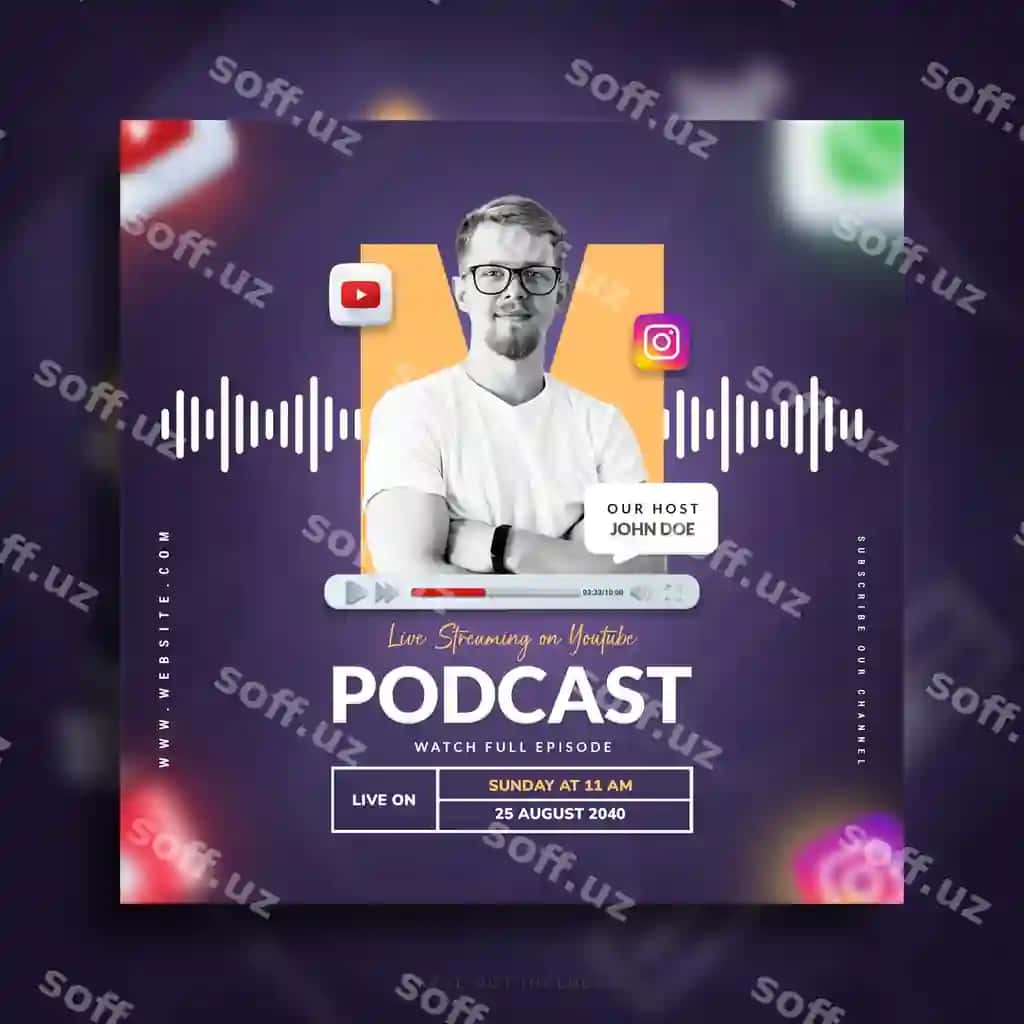 Podkast shou uchun ijtimoiy tarmoqlar posti shablon dizayni | Podcast show social media post template design