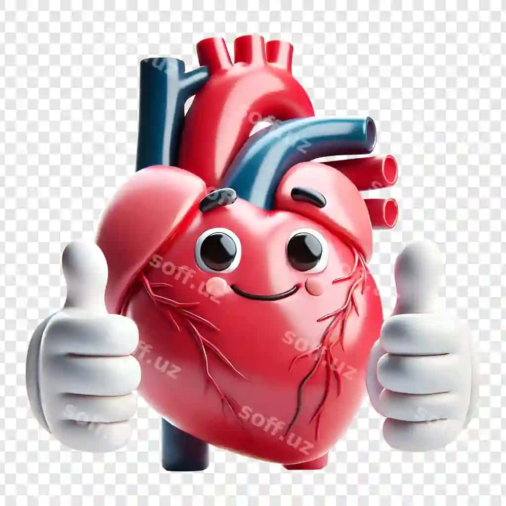 Karikatursimon 3D insonga olin ajraltirilgan shaffof fonda | Cartoonish 3d human heart isolated transparent background