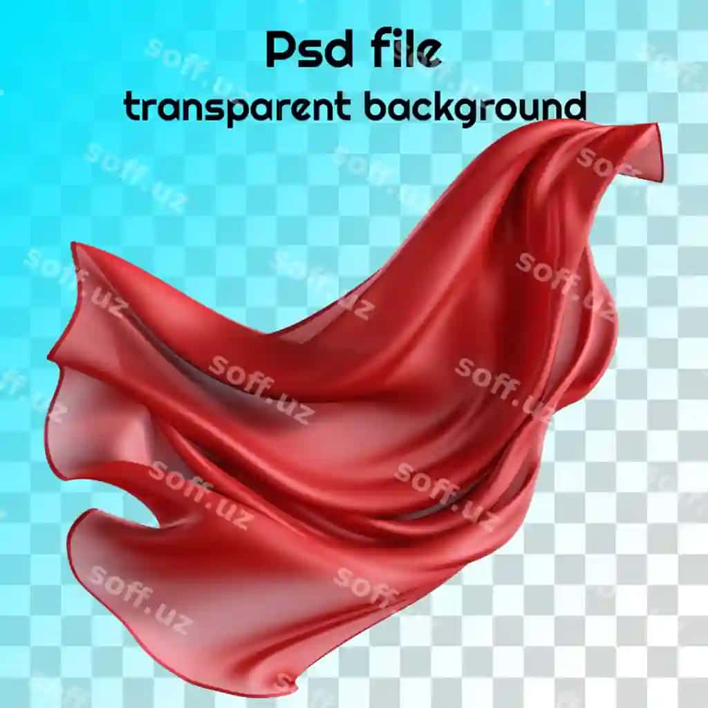 Psd parvoz qizil ipak mata shaffof orqa fonda | Psd flying red silk fabric transparent background