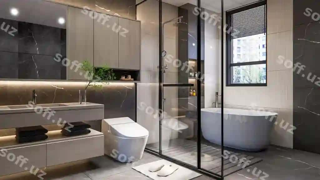 3d render zamonaviy hammom ichki to'liq scena | 3d render modern bathroom full scene interior