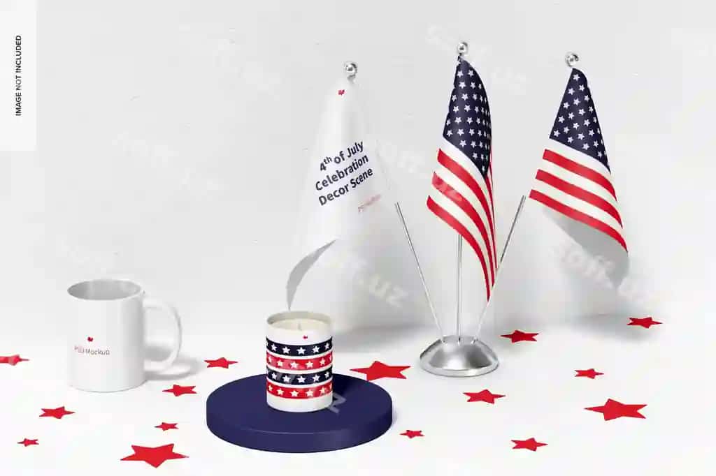 4-iyul bayrami dekor sahnasi maketi chap ko'rinish | 4th july celebration decor scene mockup left view