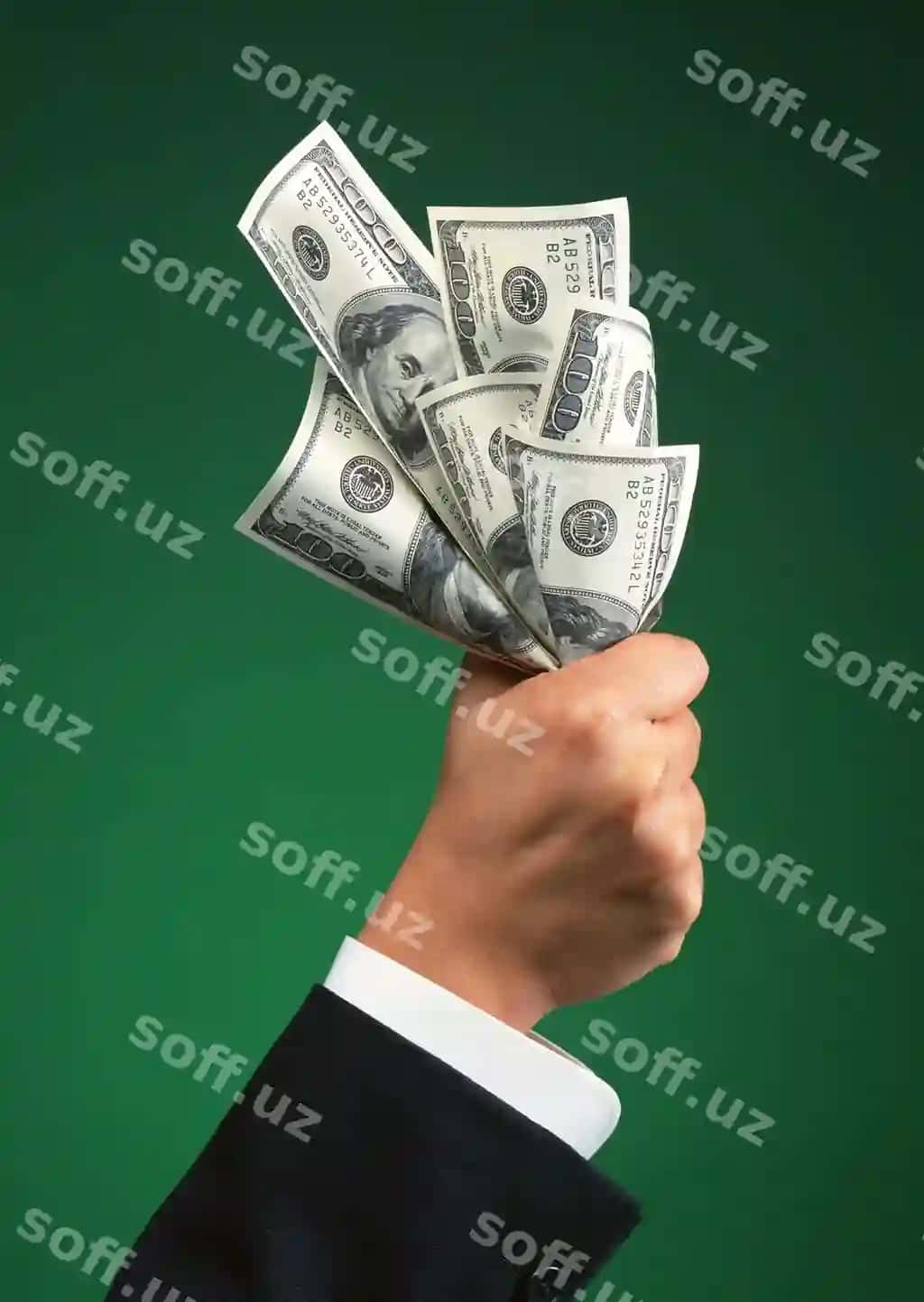 Bizznesmen AQSH dollari tutgan oq orqa fonda | Businessman holding us dollars white background
