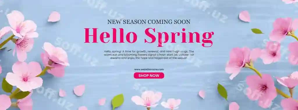 Salom bahor gilos blüvleri ijtimoiy tarmoqlar uchun varaq shabloni | Hello spring cherry blossom social media cover template