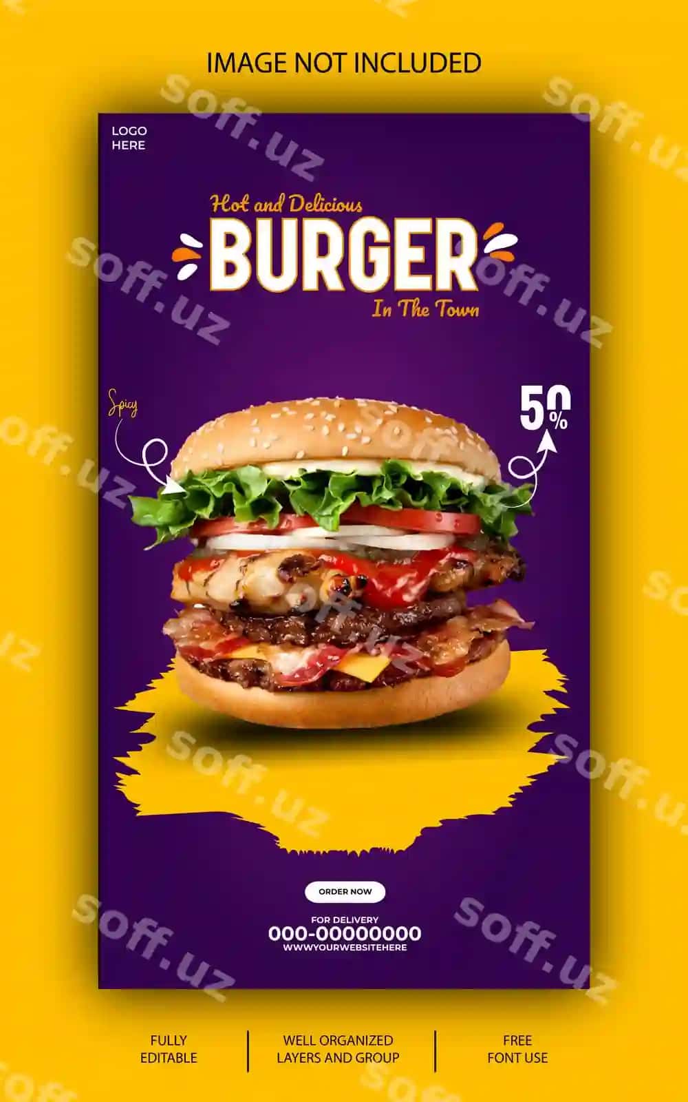 Bepul vektor fayllar misharali burger ovqat menyusi Instagram Facebook story | Free eps vector delicious burger food menu instagram facebook story