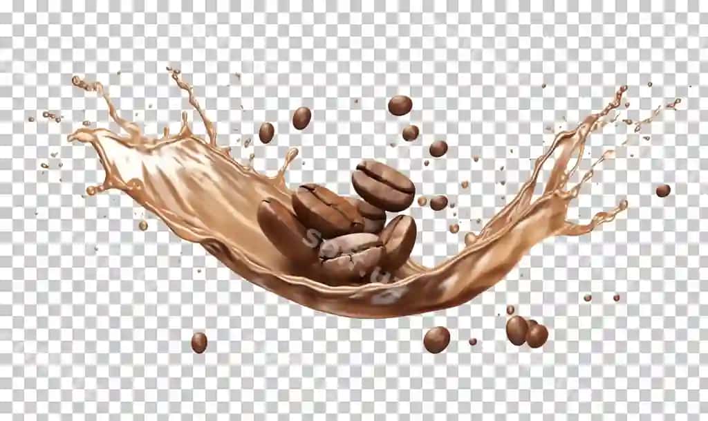 Shaffof fonda qahva loviyalari bilan qahva chayqalishi | Coffee splash with coffee beans isolated transparent background