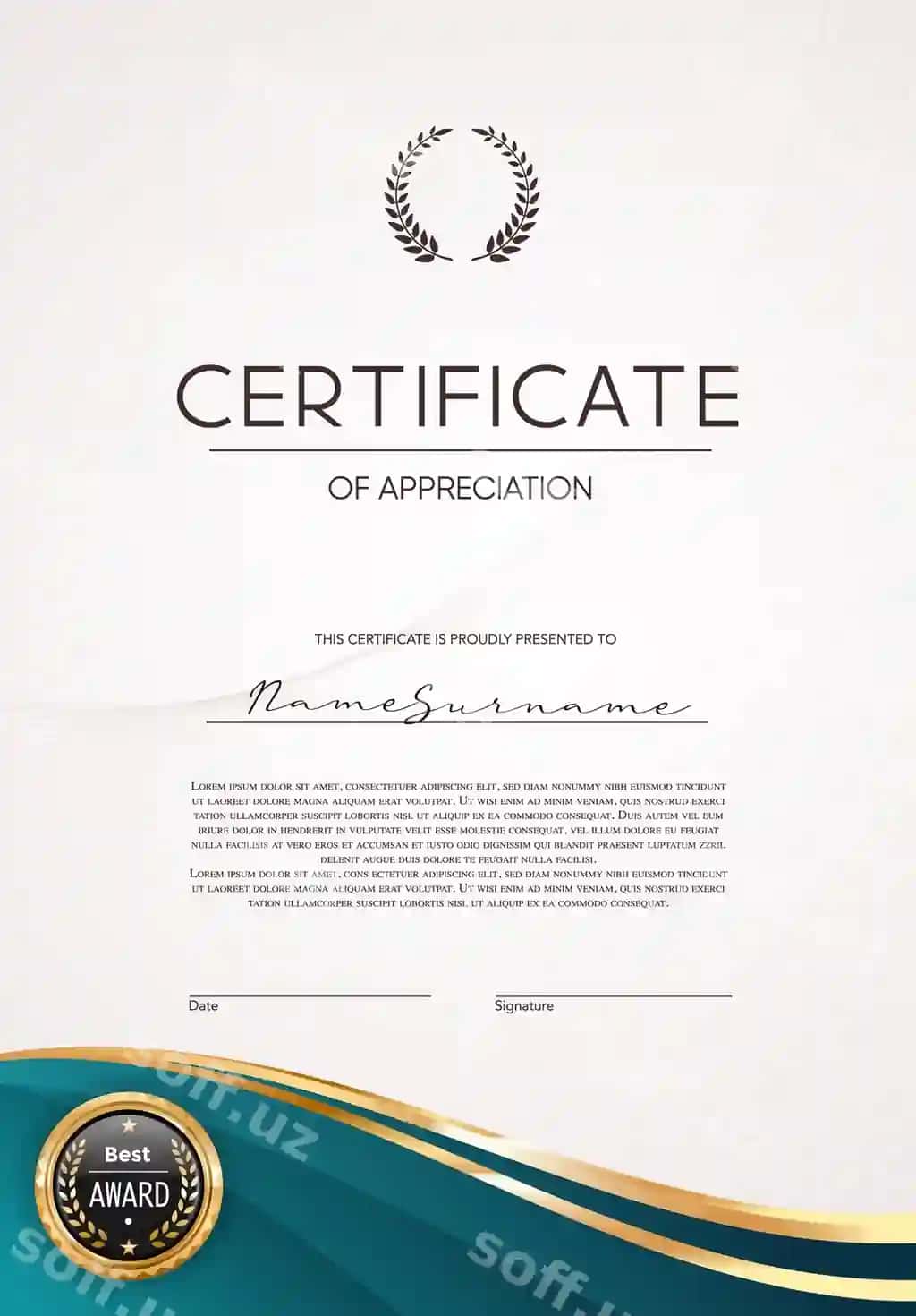 Sovrin sertifikat, baholash, vektor, diplom | Award certificate appreciation vector diploma