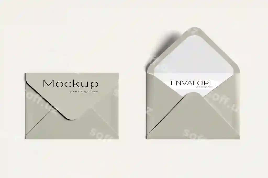 Konvert namunasi ochiq yopiq konvertlar brendlash uchun qog'oz ishlar | Envelope mockup open closed envelopes branding stationery