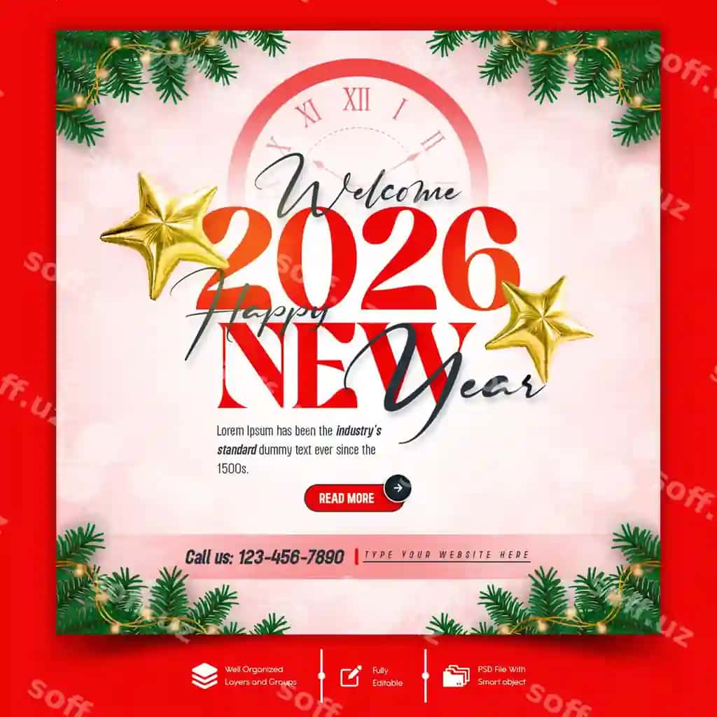 Baxor 2026 tabrigi ijtimoiy media baner instagram posti | Happy new year 2026 celebration social media banner instagram post