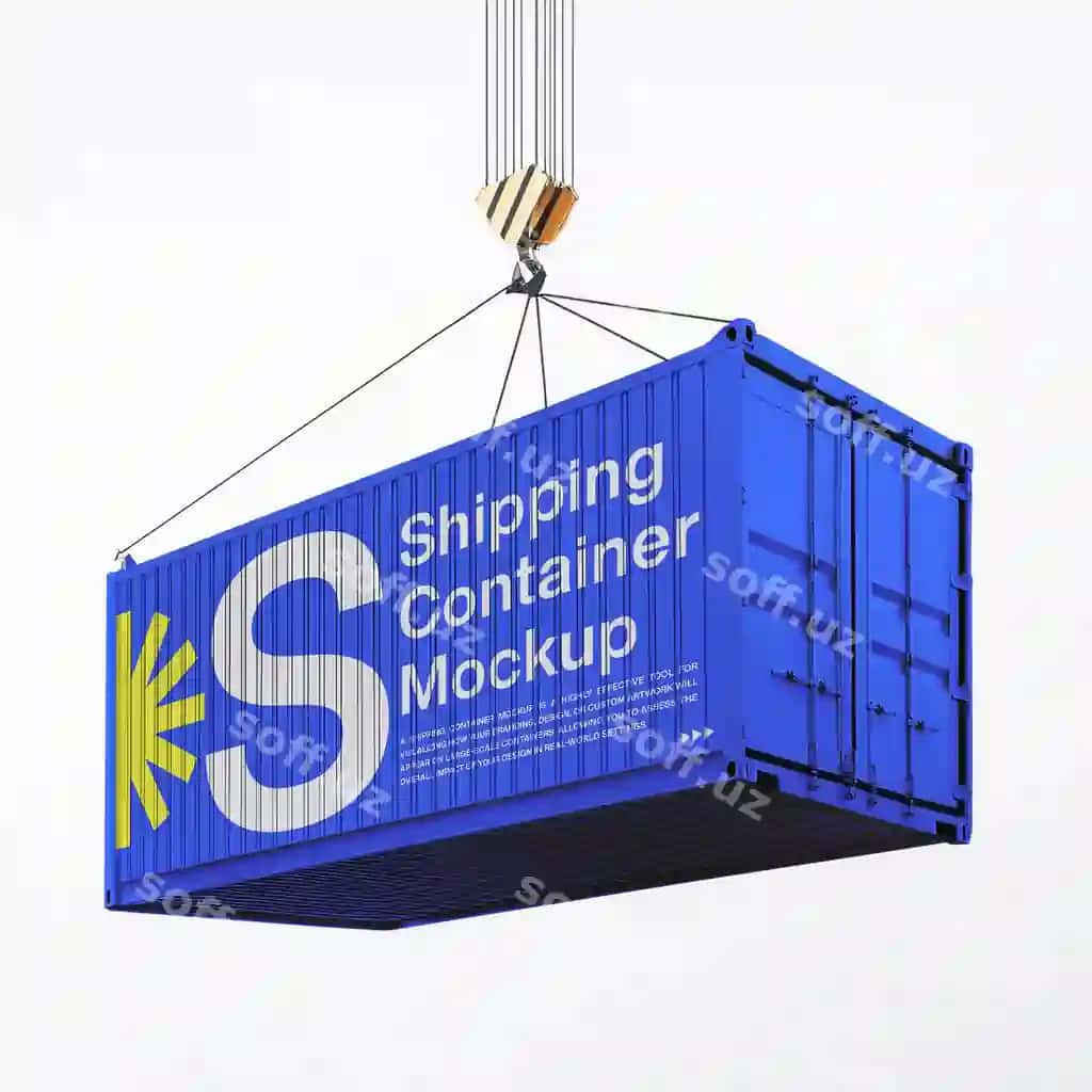 Ko'k jo'natish konteyneri namuna shablon dizayn psd | Blue shipping container mockup template design psd