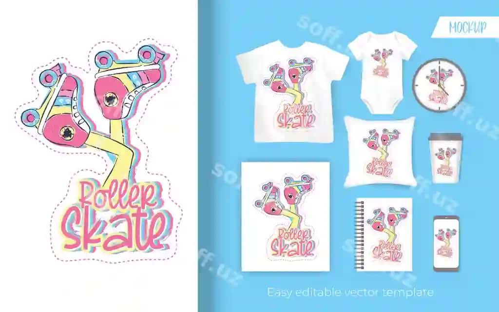 Bolalar uchun rooler seyklari illustratsiyasi dizayni | Roller skate illustration design kids