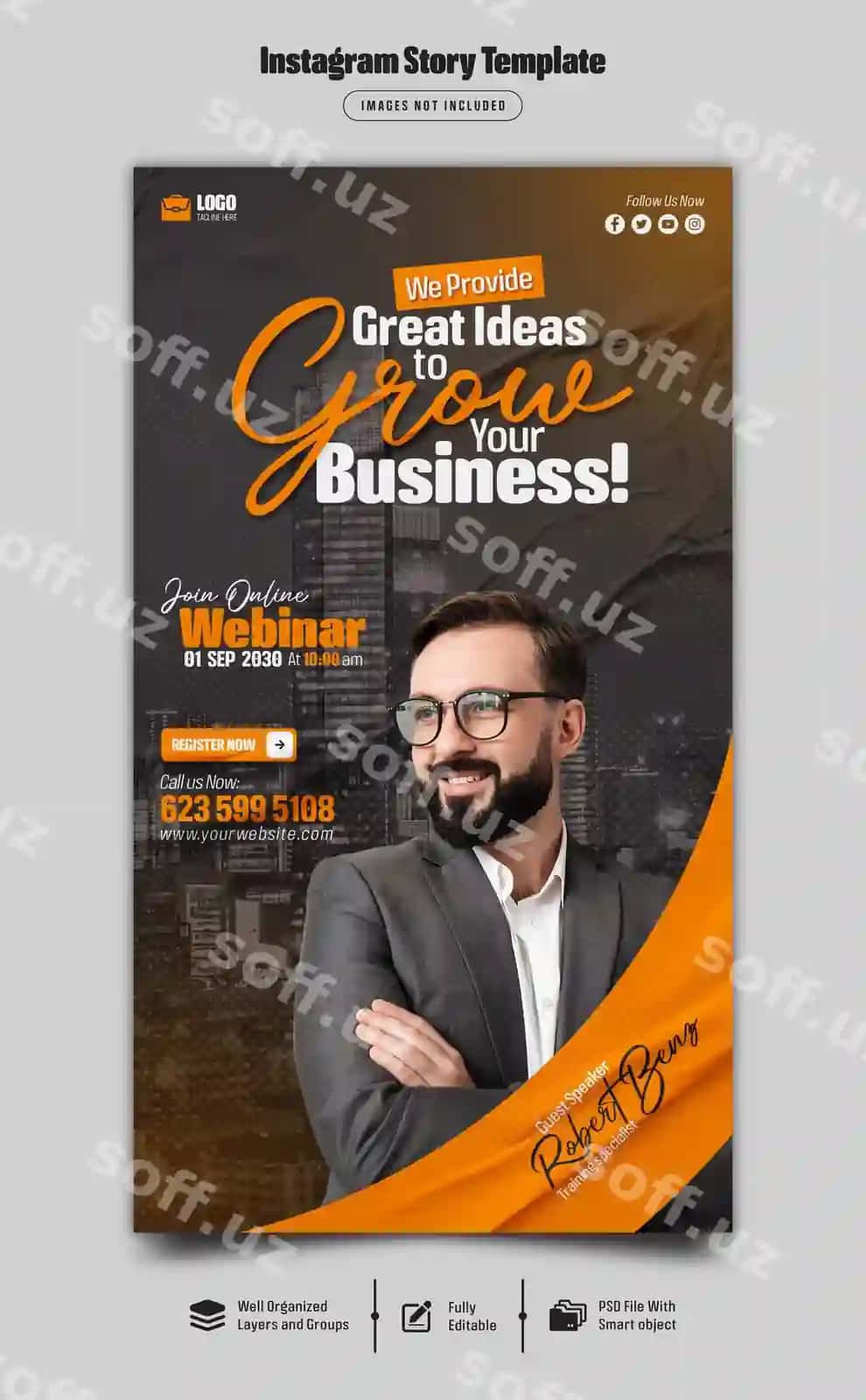 Digital marketing jonli webinar korporativ Instagram story shablon | Digital marketing live webinar corporate instagram story template