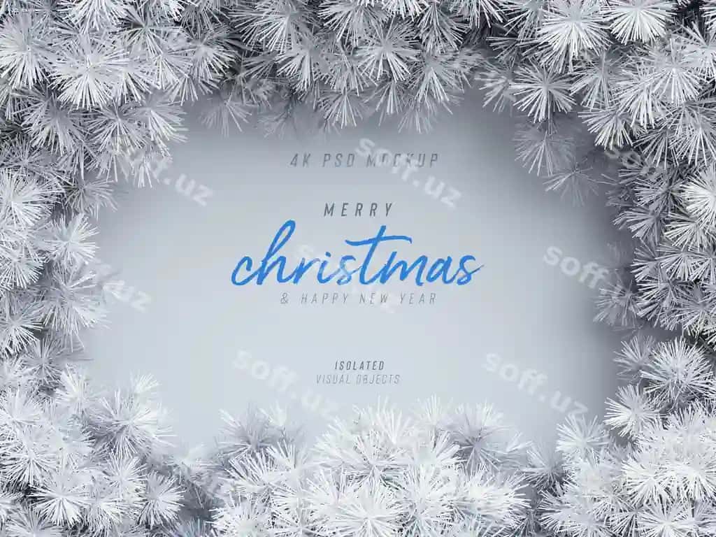 Rojdestvo ramkasi namunasi dekorativ chortoq yaproqli daraxtlar bilan | Christmas frame mockup with decorative pine leaves trees