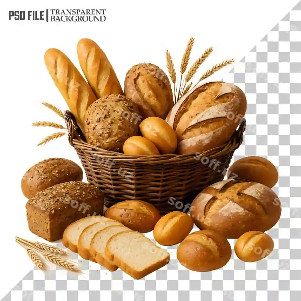 Chuqur savatdagi yangi pishirilgan nonlar komplekti | Assortment freshly baked breads wicker basket