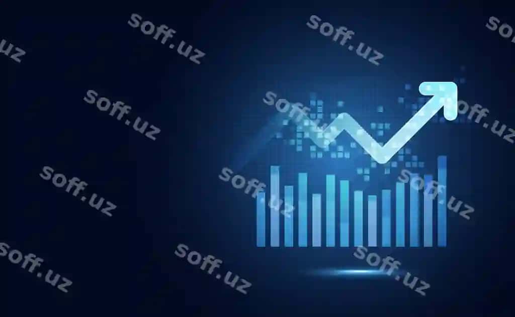 Kelajakchi ko'k rangli tepkazilgan bar chart o'yaliy teknologiya bilan arrow | Futuristic blue rise up bar chart with arrow abstract technology