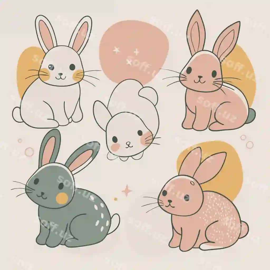 Chiroyli chaqmoqlar pastel ranglar bilan anqariy shakllar | Cute bunny rabbits with pastel colors abstract shapes