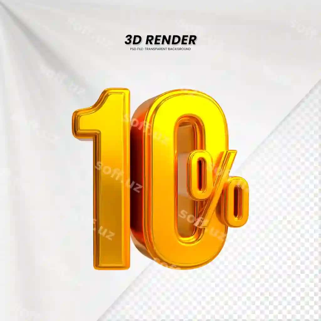 Uch o'lchovli sotuv chegirmasi narx belgisi uch o'lchovli rendering kompositsiyasi o'n foiz | 3d sales discount price tag 3d rendering composition 10 percent