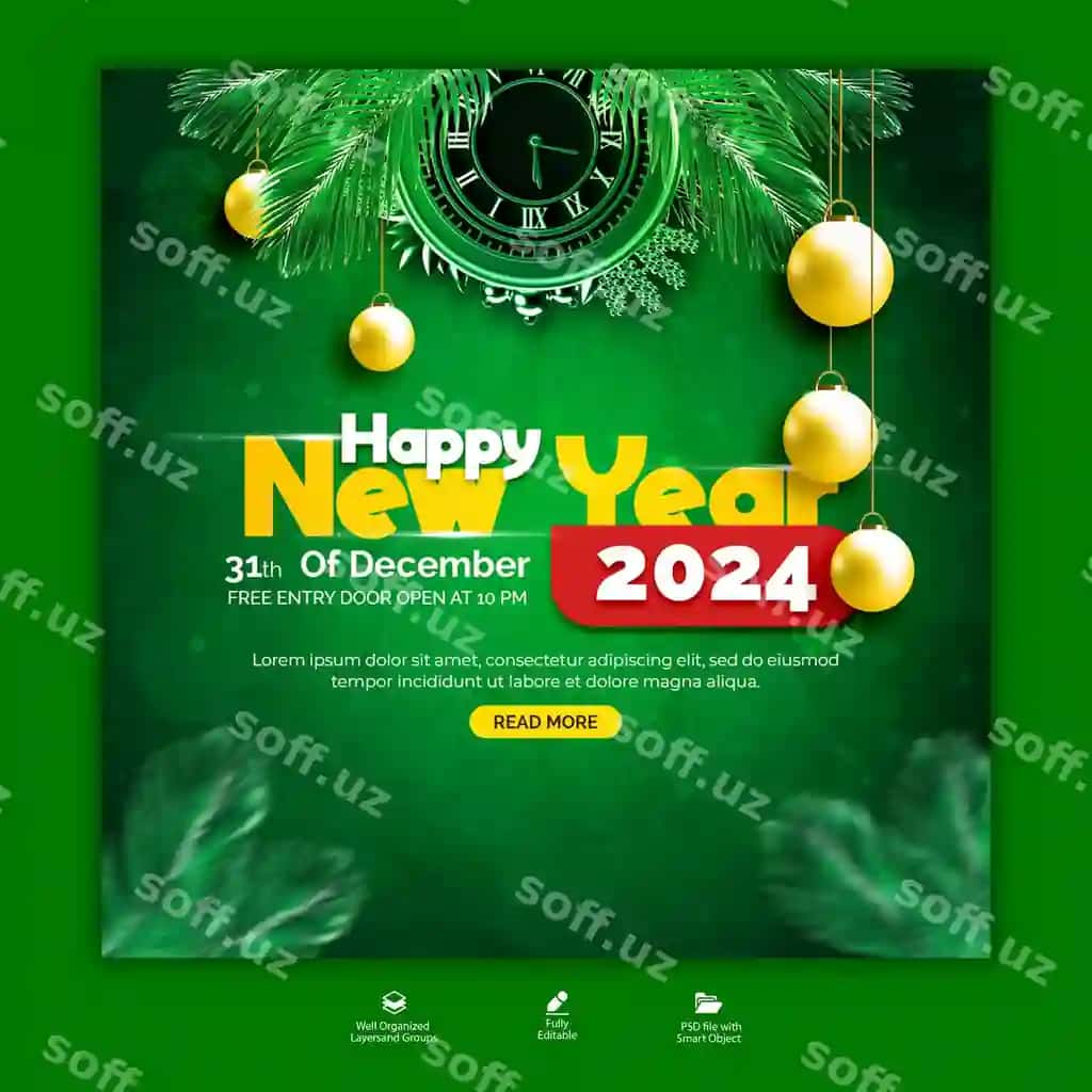 Psd 2024 Baxoriy yangi yil Ijtimoiy tarmoqlar uchun shablon | Psd 2024 happy new year social media template