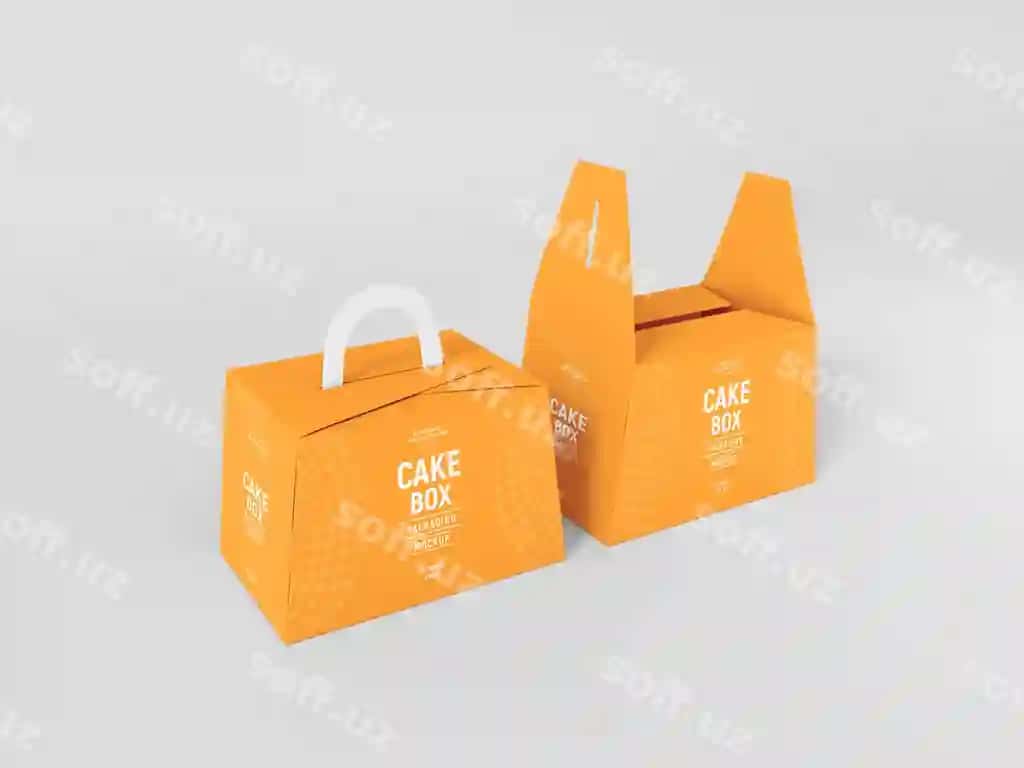 Foydalanib tugatiladigan qog'oz tort kuti qadoqlash namunasi | Disposable paper cake box packaging mockup
