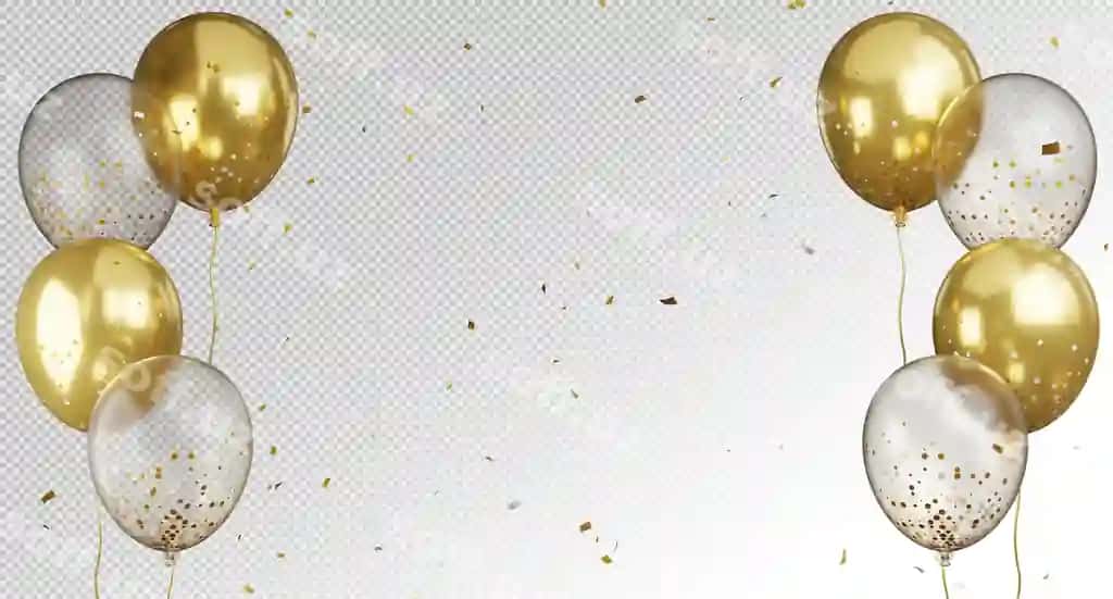 3d render oltin sharqillar konfettilar bilan uchuvchi | 3d render golden balloons flying with confetti