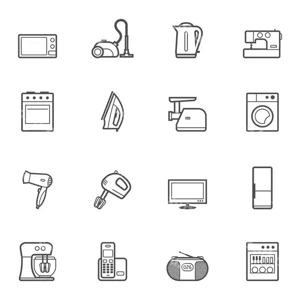 Uy jihozlari elektronikasi ikonkalar to'plami | Set home appliances electronics icons