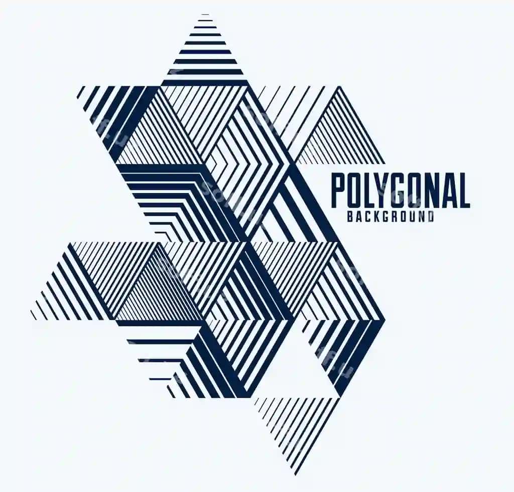 Abstrakt ko'pburchakli orqa fonda shaxarli uchburchaklar va uch o'lchovli kublar vektori | Abstract polygonal background with stripy triangles 3d cubes vector