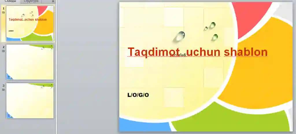 taqdimotlar uchun shablon