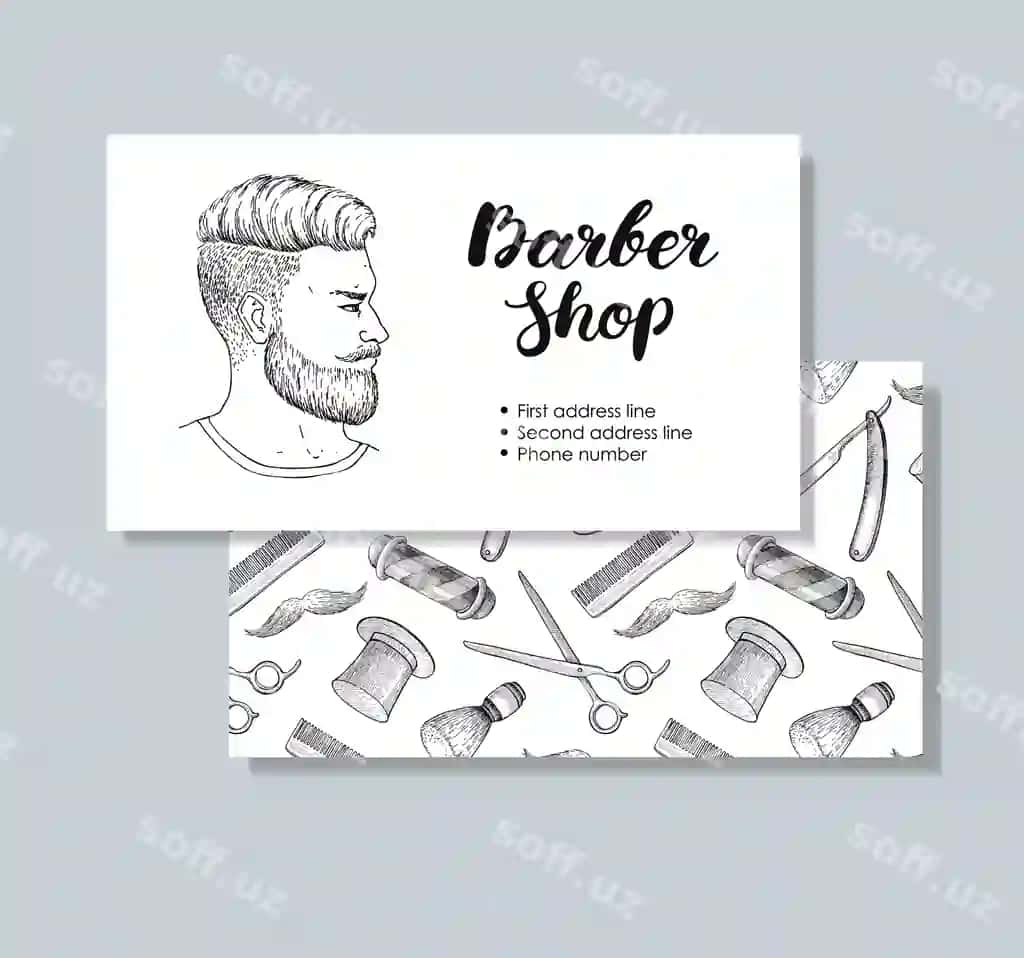 Vintaj qo'l bilan chizilgan soch qirg'uchi biznes kartochkalar | Vintage hand drawn barber shop business cards