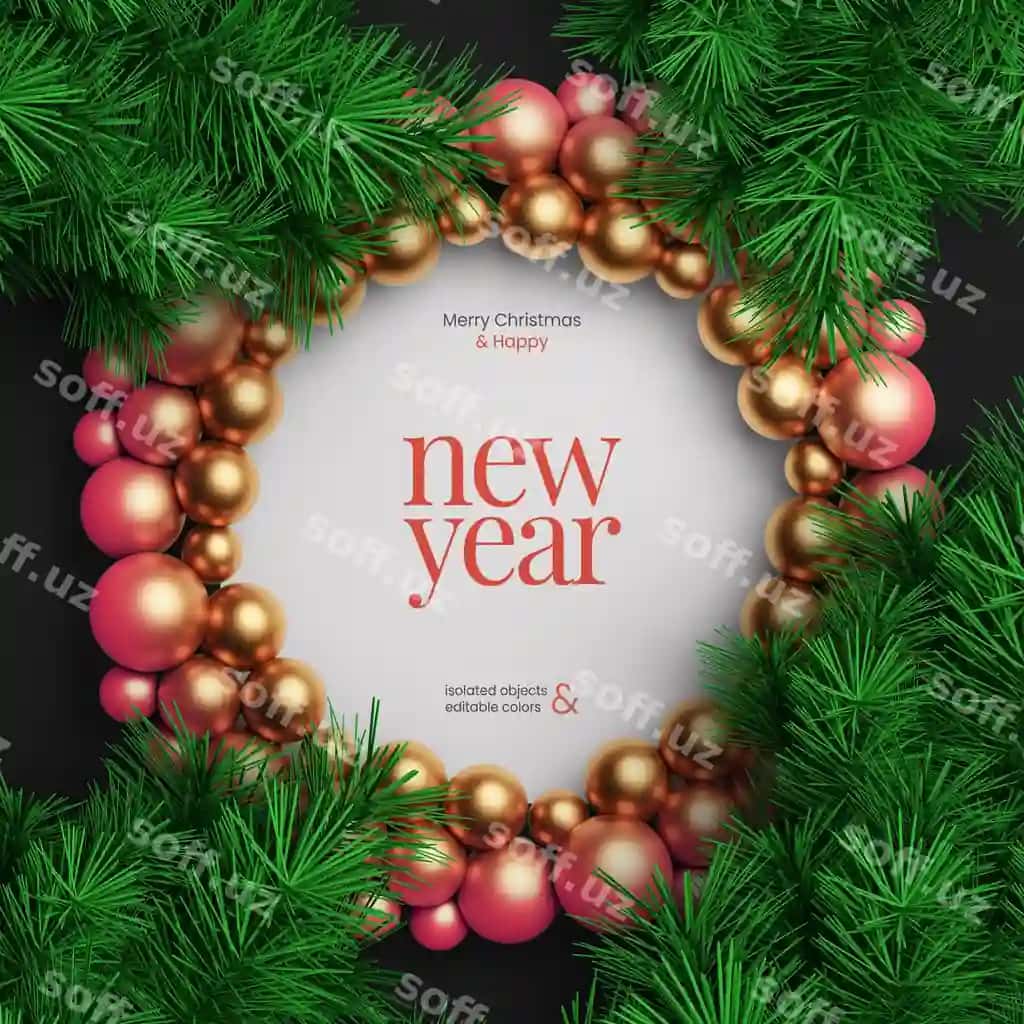 Yorqin yangi yil kartasi shabloni shamoli yaproqlari va dallar bilan tayyorlangan | Bright christmas card mockup template crafted with pine leaves branches