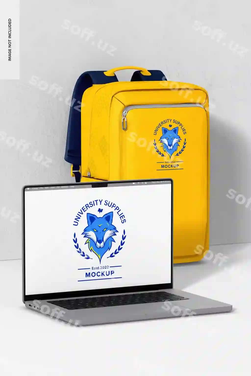 Universitet rucksak sahna namunasi chap tomondan ko'rinish | University backpack scene mockup left view