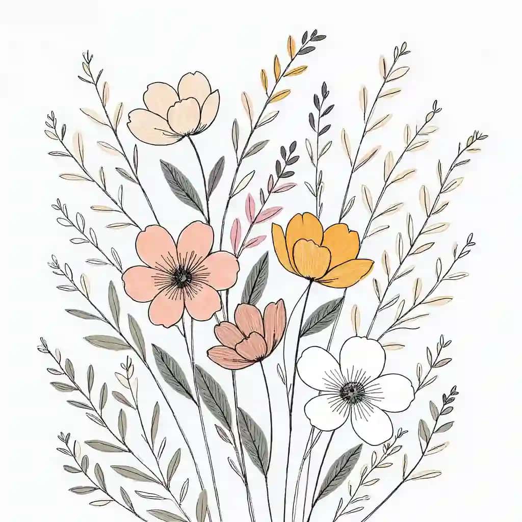 Qo'lda chizilgan guldastali rasm | Hand drawn floral bouquet illustration