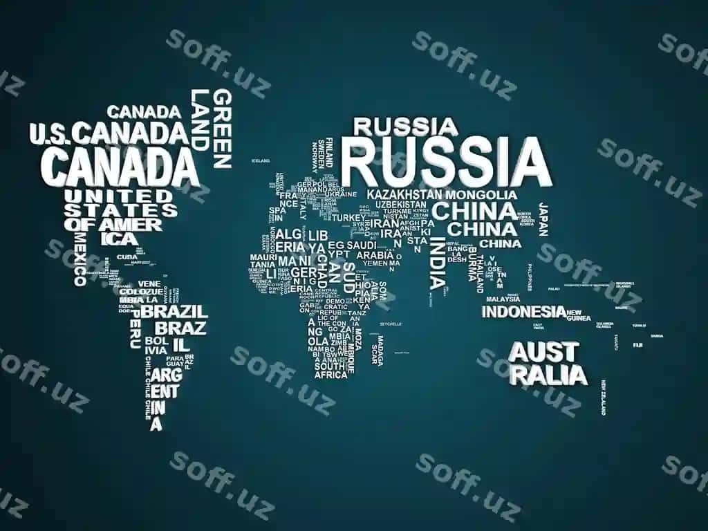 Dunyo xaritasi barcha davlatlar va ularning nomlari bilan 3D illustratsiya ko'k | World map with all states their names 3d illustration blue
